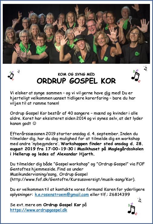 Så starter Ordrup Gospel den 4. sep. Mon du kan hjælpe med at dele det til venner og bekendte